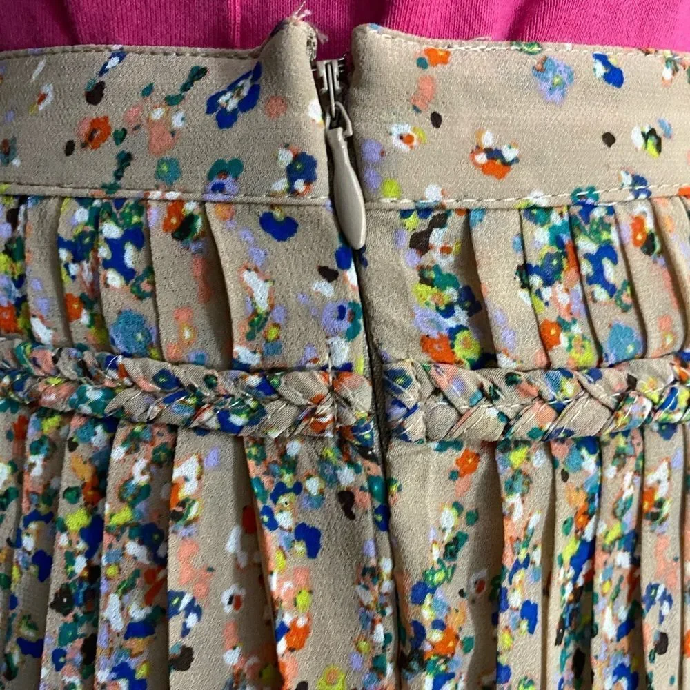 AMERICAN Eagle‎ Outfitters pleated tan floral flowy Georgette skater mini skirt